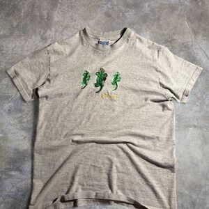 Vintage 90s Cancun Lizard Embroidered Tourist T-Shirt Grey Single Graphic Tee